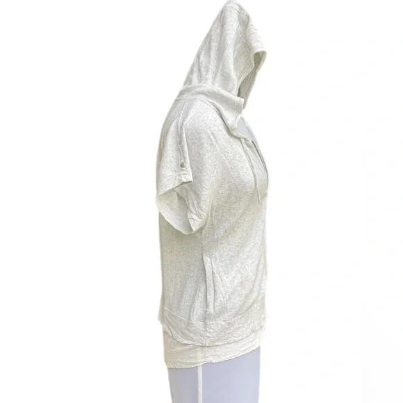 Theory Light Grey Short Sleeve Zippered Hoodie Cardigan Jacket Large L P - Picture 6 of 12
